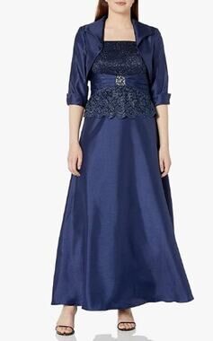 Jessica Howard Navy Dress and Jacket Lace Peplum Rhinestone Accent Plus Size 16W